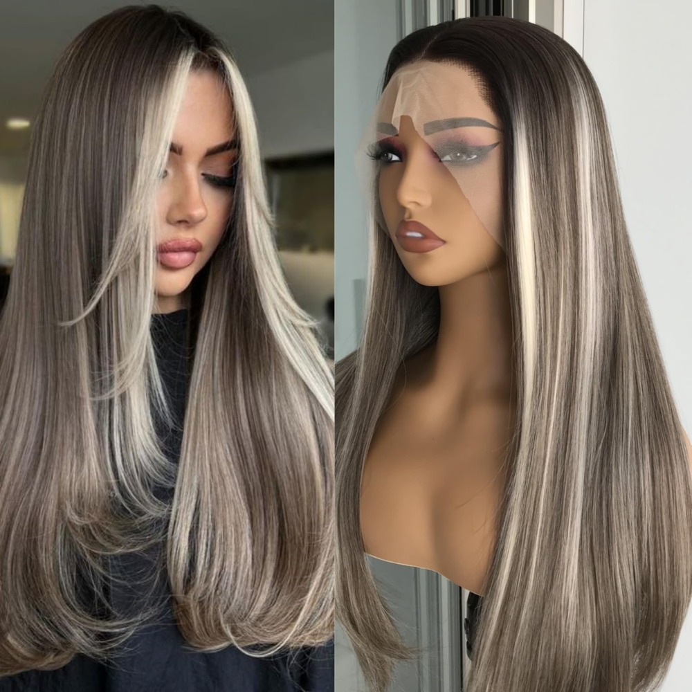 NWT Mytonecoo Ashy Brunette Blonde Highlights 13x4 Lace Front Wig Straight 22"